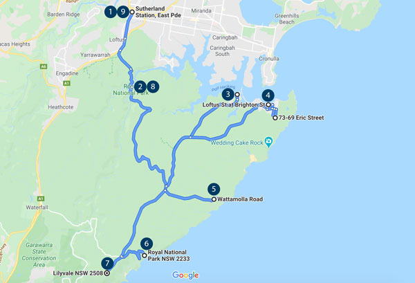 royal national park shuttle bus route map